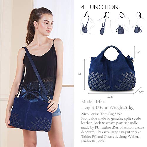 Nico louise Women Purse Suede Split Genuine Leather Weave Handbag Leisure Casual Shoulder Bag - Image 3