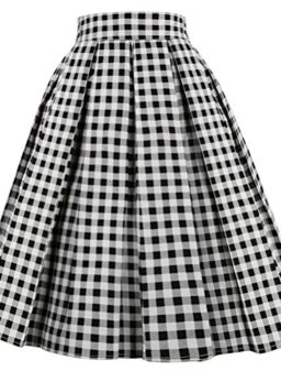 OBBUE Dresstore Vintage Pleated Skirt Floral A-line Printed Midi Skirts with Pockets