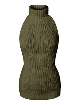 Olens Women's Women's Turtleneck Pullover Jumper Anime Cosplay Sweater Backless, Army Green, One Size