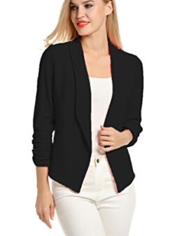POGTMM Women 3/4 Sleeve Blazer Open Front Cardigan Jacket Work Office Blazer
