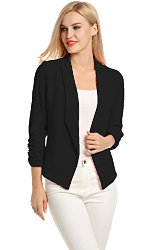 POGTMM Women 3/4 Sleeve Blazer Open Front Cardigan Jacket Work Office Blazer