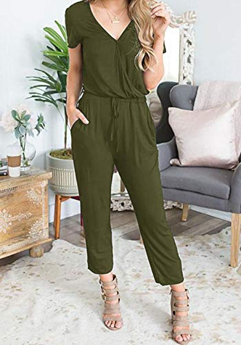 PRETTYGARDEN Women's Summer Casual Deep V Neck Short Sleeve Wrap Drawstring Waist Jumpsuit Romper - Image 3