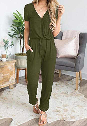 PRETTYGARDEN Women's Summer Casual Deep V Neck Short Sleeve Wrap Drawstring Waist Jumpsuit Romper - Image 4