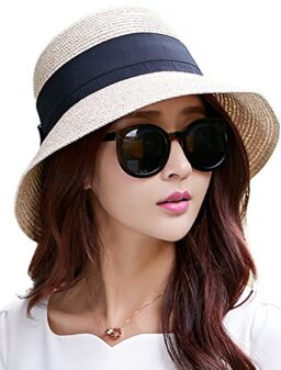 Floppy Summer Sun Beach Straw Fedoras Hats Wide Brim for Women Beige Small