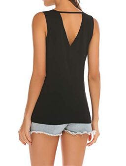 Poetsky Womens Backless Tank Tops Sleeveless Keyhole Blouse Sexy Summer Tshirt