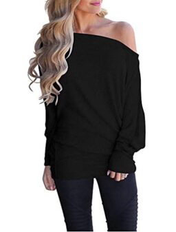 Poetsky Women's Off Shoulder Tops Casual Loose Shirt Batwing Sleeve Tunics Blouse