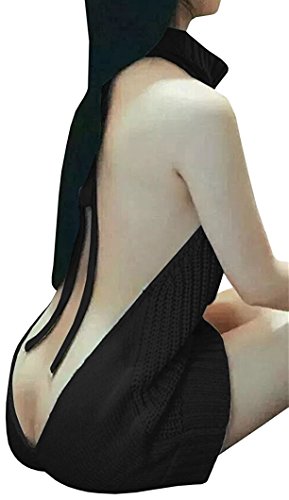 Pxmoda Womens Sexy Backless Anime Cosplay Virgin Killer Sweater Halter High Neck Knit Jumper Vest - Image 4