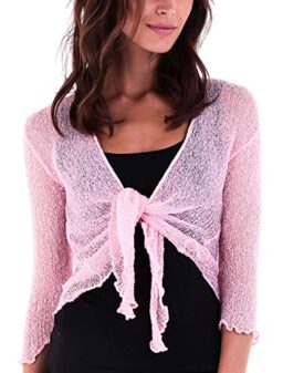 SHU-SHI Womens Sheer Shrug Tie Top Open Front Cardigan Lightweight Knit