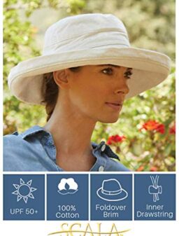 Scala Women's Cotton Big Brim Hat with Inner Drawstring & UPF 50+ Rating