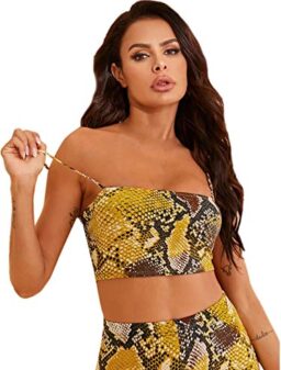 SheIn Women's Basic Plain Spaghetti Strap Tube Crop Cami Top