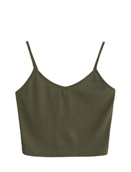 SheIn Women's Casual V Neck Sleeveless Ribbed Knit Cami Crop Top