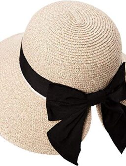 Comhats Womens Floppy Summer Sun Beach Straw Hat UPF50 Foldable Wide Brim 55-60cm