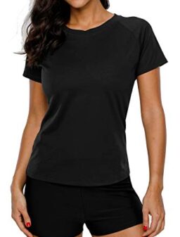 Sociala Rash Guard Women Short Sleeve Black Swim Shirt UV Rashguard Swimsuit M