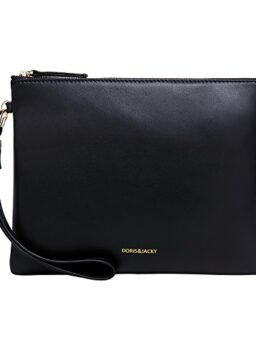 DORIS&JACKY Lambskin Leather Wristlet Clutch Purse For Women Large Soft Designer Wallet With Strap…