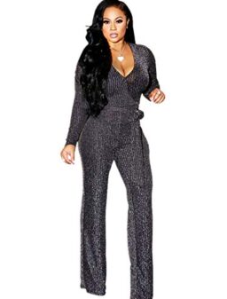 Womens Jumpsuits Elegant Plus Size Sexy Long Sleeve Party Clubwear Casual Rompers for Womens Glitter Sparkly Dressy…