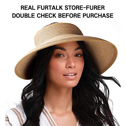 FURTALK Sun Visor Hats for Women Wide Brim Straw Roll Up Ponytail Summer Beach Hat UV UPF Packable Foldable Travel - Image 3