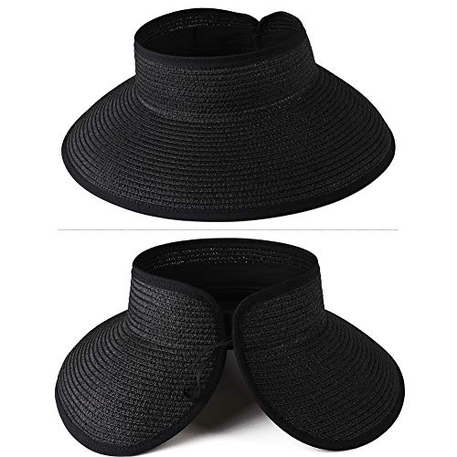 FURTALK Sun Visor Hats for Women Wide Brim Straw Roll Up Ponytail Summer Beach Hat UV UPF Packable Foldable Travel - Image 4