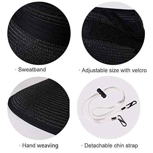 FURTALK Sun Visor Hats for Women Wide Brim Straw Roll Up Ponytail Summer Beach Hat UV UPF Packable Foldable Travel - Image 5