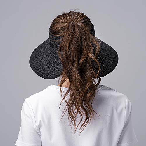 FURTALK Sun Visor Hats for Women Wide Brim Straw Roll Up Ponytail Summer Beach Hat UV UPF Packable Foldable Travel - Image 7