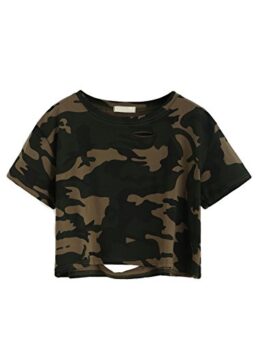 SweatyRocks Women's Short Sleeve Distressed Crop T-Shirt Summer Tops