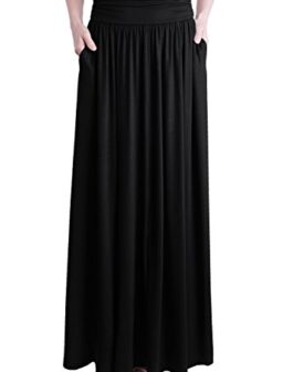 TRENDY UNITED Women's Rayon Spandex High Waist Shirring Maxi Skirt with Pockets
