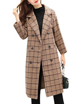 Tanming Women's Notch Lapel Double Breasted Wool Blend Mid Long Pea Trench Coat