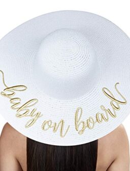 Womens Embroidered Straw Sun Hat Bridal Shower Gift Bachelorette Honeymoon