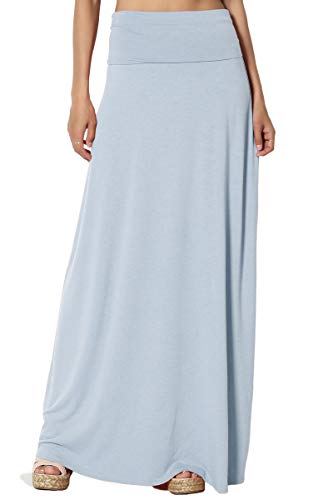 TheMogan Women's S~3XL Women's Casual Lounge Solid Draped Jersey Relaxed Long Maxi Skirt