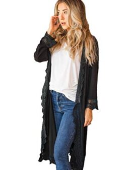 Tickled Teal Women's 3/4 Sleeve Lace Trim Casual Wrap Cardigan Coverup Outerwear Sweater