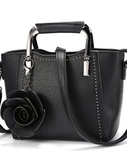 Top-Handle Bags, JOSEKO Women PU Leather Retro Rose Handbag Mini Crossbody Bag Black 7.48''(L) x 3.94''(W) x 7.09''(H)