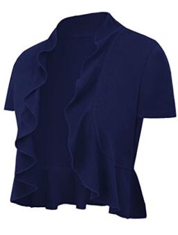UUANG Women's Summer Thin Open Front Ruffle Cardigan Short Sleeve Lightweight Cropped Bolero Shrug