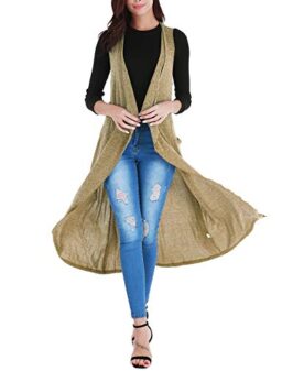 Uniboutique Women's Long Vest Open Front Sleeveless Cardigan Sweaters with Pockets and Belt