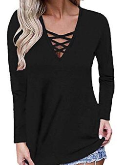 WNEEDU Women's Summer Sleeveless Criss Cross Casual Tank Tops Basic Lace up Blouse