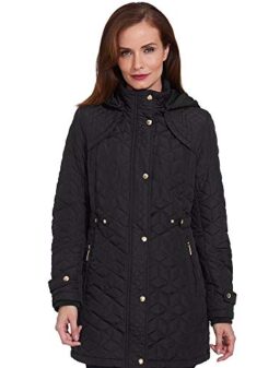 Weatherproof Garment Co. Womens Hooded Midweight Quilted Walker Jacket (Black, Small)