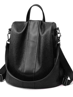 Women Backpack Purse Leather Anti-theft Backpack Casual Satchel Shoulder Bag for Girls (Black)