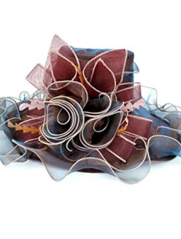 Women Foldable Organza Church Derby Hat Ruffles Wide Brim Summer Bridal Cap for Wedding Tea Party Beach (Dark Brown)