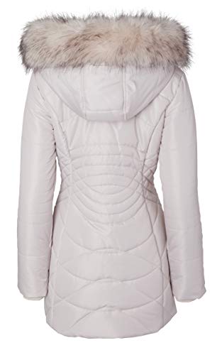 Women Longer Length Plush Lined Quilted Winter Puffer Coat Zip-Off Fur Trim Hood - Image 7