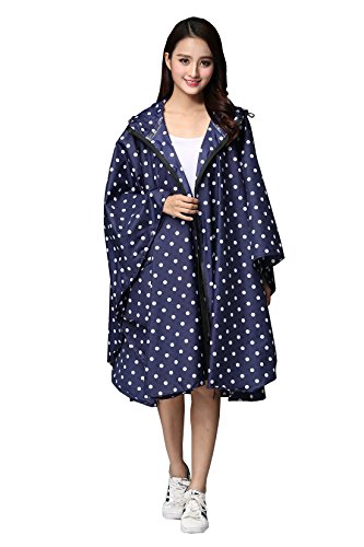 Womens Rain Poncho Stylish Polyester Waterproof Raincoat Free Size with Hood Zipper Various Colors Styles - Image 3