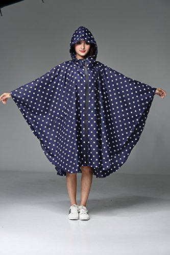 Womens Rain Poncho Stylish Polyester Waterproof Raincoat Free Size with Hood Zipper Various Colors Styles - Image 4