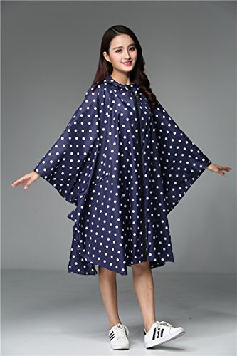 Womens Rain Poncho Stylish Polyester Waterproof Raincoat Free Size with Hood Zipper Various Colors Styles - Image 7