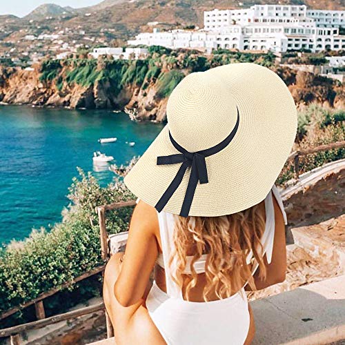 Womens Beach Straw Hat UPF 50 Wide Brim Sun Blocking Hat Foldable Summer Hat for Travel Floppy Sun Hat Women, Beige-a… - Image 3