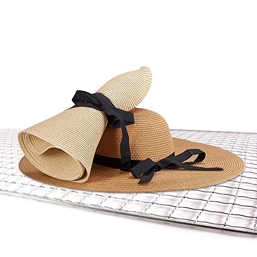 Womens Beach Straw Hat UPF 50 Wide Brim Sun Blocking Hat Foldable Summer Hat for Travel Floppy Sun Hat Women, Beige-a… - Image 7