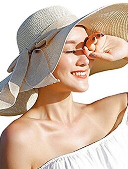 Womens Big Bowknot Straw Hat Floppy Foldable Roll up Beach Cap Sun Hat UPF 50+