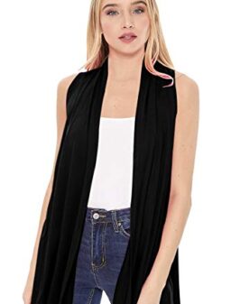 Women's Casual Solid Comfy Sleeveless Draped Open Front Vest Cardigan/Made in USA