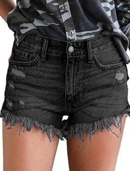 Womens Denim Shorts Frayed Ripped Distressed Jean Shorts Mid Rise Mini Hot Pants