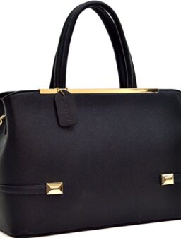 Dasein Frame Tote Top Handle Handbags Satchel Leather Briefcase Shoulder Bags Purses (Black)