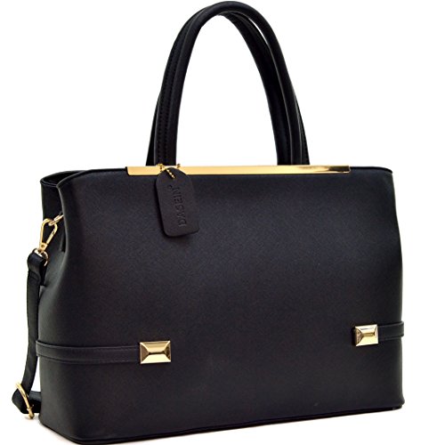 Dasein Frame Tote Top Handle Handbags Satchel Leather Briefcase Shoulder Bags Purses (Black)