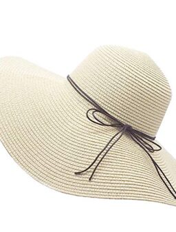 Womens Floppy Straw Hat Wide Brim Foldable Beach Cap Sun Hat for Women UPF 50+