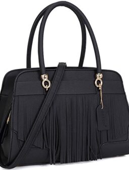 Womens Fringe Handbag Structured Top Handle Satchel Shoulder Bag