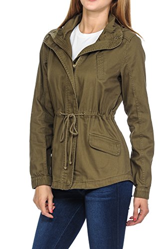 Women's Premium Vintage Wash Lightweight Military Fashion Twill Hoodie Jacket - Image 3
